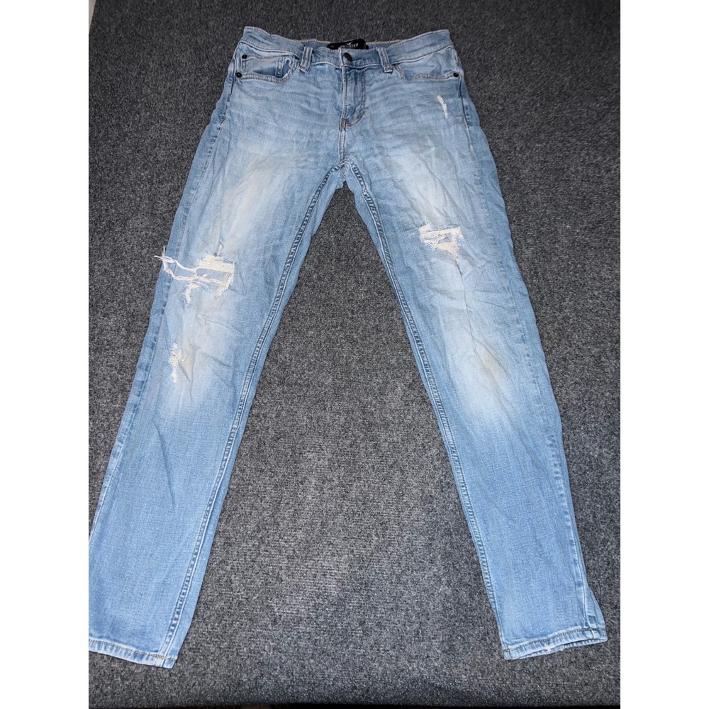 Hollister Skinny Jeans 30x32 Light Wash Blue Advanced Stretch Distressed Mens